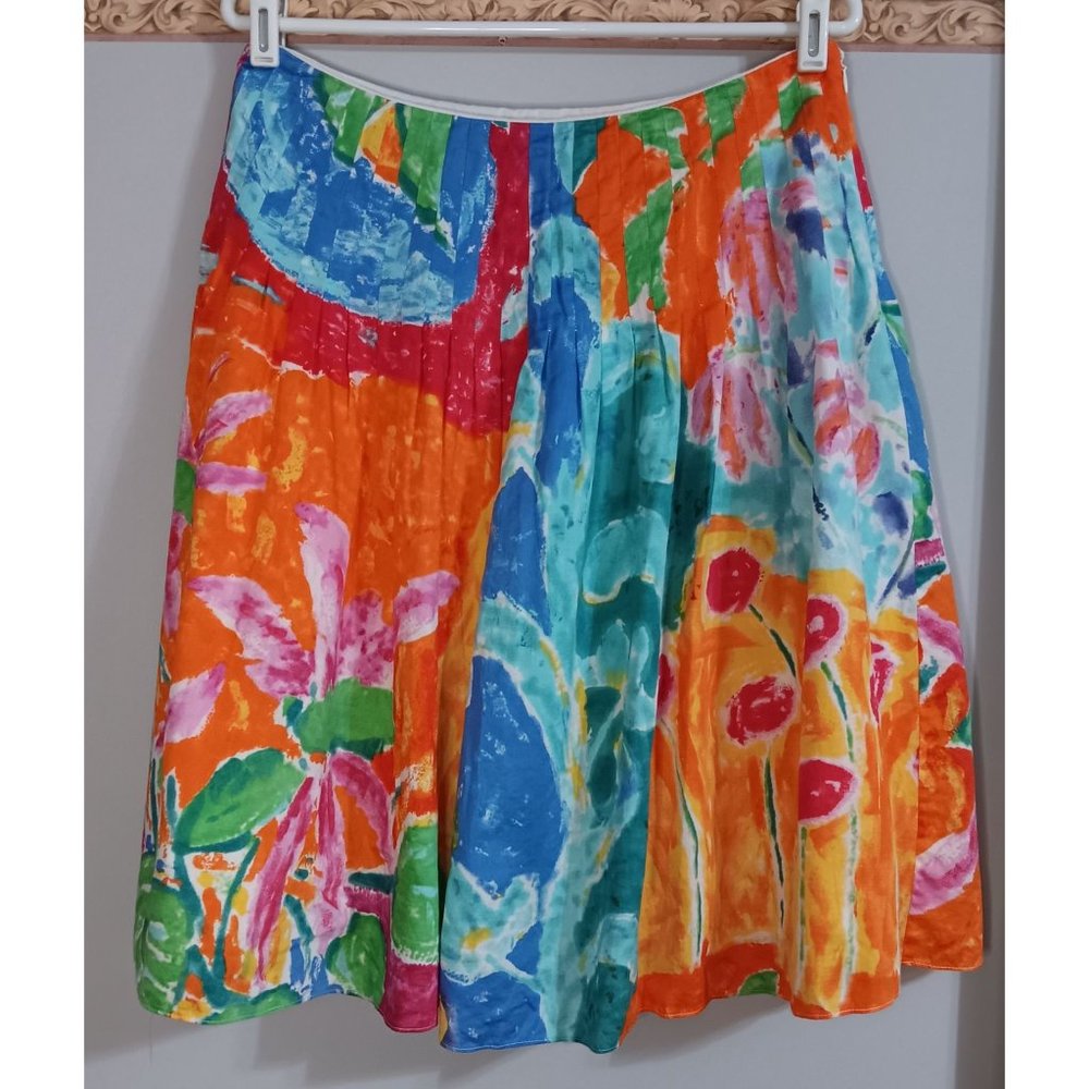 Lauren Ralph Lauren Medium Art To Wear Colorful Floral Lined Classic Midi Skirt